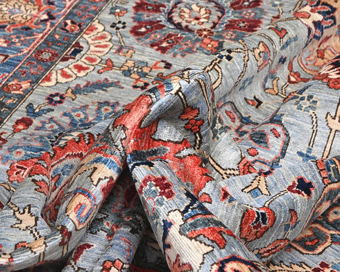 9x12 Gray Blue Aryana Afghan Hand Knotted Veg Dye Wool Area Rug